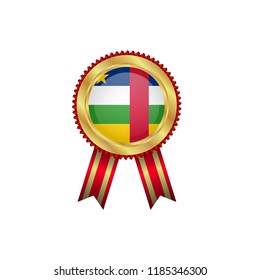 Golden badge with red ribbon and Central-African Republic flag.Central-African Republic premium quality.Gold frame.