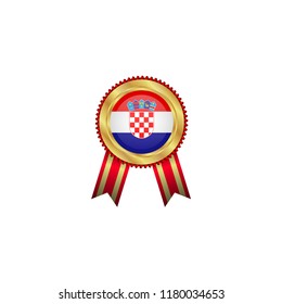Golden badge with red ribbon and Croatia flag.Croatia quality