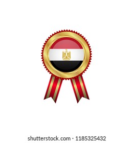 Golden badge with red ribbon and Egypt flag.Egypt premium quality.Gold frame.