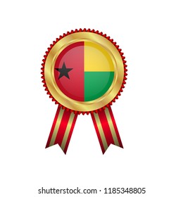 Golden badge with red ribbon and Guinea-Bissau flag.Guinea-Bissau premium quality.Gold frame.