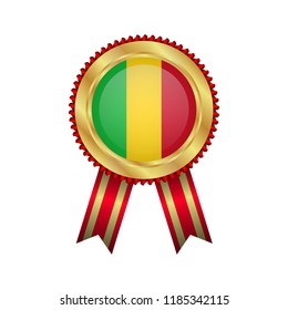 Golden badge with red ribbon and Mali flag.Mali premium quality.Gold frame.