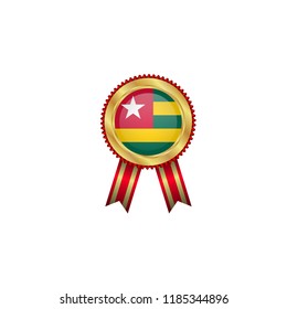 Golden badge with red ribbon and Togo flag.Togo premium quality.Gold frame.