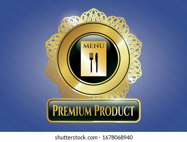  Golden badge with restaurant menu icon and Premium Product text inside