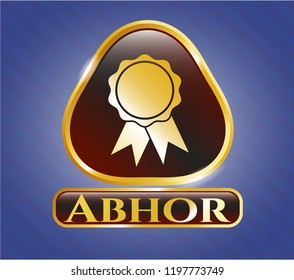  Golden badge with ribbon icon and Abhor text inside