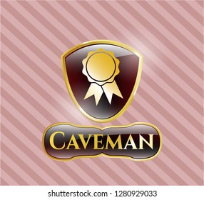  Golden badge with ribbon icon and Caveman text inside