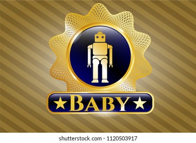  Golden badge with robot icon and Baby text inside