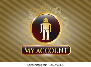  Golden Badge With Robot Icon And My Account Text Inside