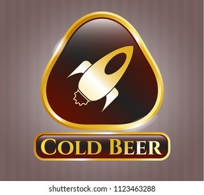 Golden badge with rocket icon and Cold Beer text inside