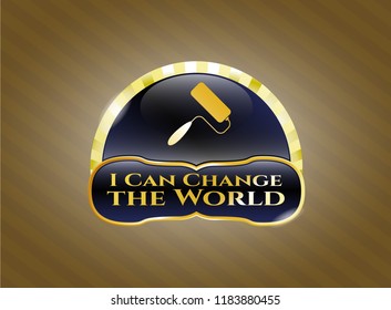  Golden badge with roller brush icon and I Can Change the World text inside