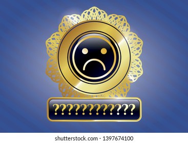  Golden badge with sad face icon and Question Mark text inside