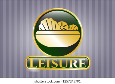 Golden badge with salad icon and Leisure text inside