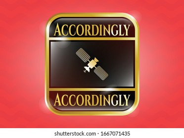  Golden badge with satelite icon and Accordingly text inside