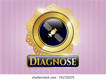  Golden badge with satelite icon and Diagnose text inside