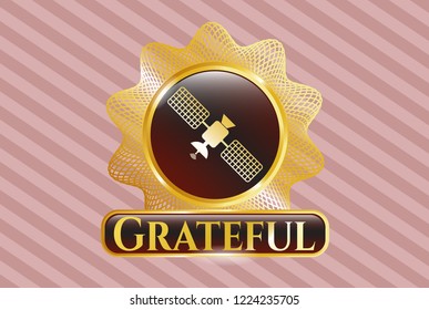  Golden badge with satelite icon and Grateful text inside