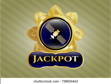  Golden badge with satelite icon and Jackpot text inside