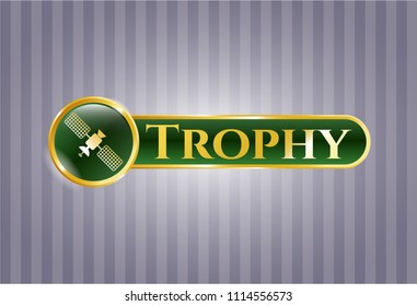  Golden badge with satelite icon and Trophy text inside