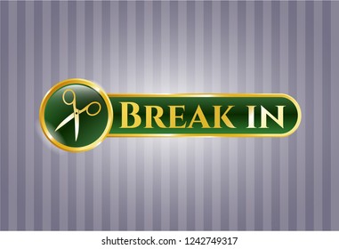  Golden badge with scissors icon and Break in text inside