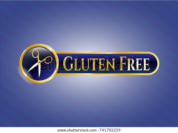  Golden badge with scissors icon and Gluten Free\
text inside