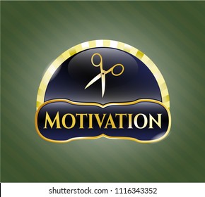  Golden badge with scissors icon and Motivation text inside