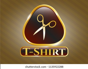  Golden badge with scissors icon and T-Shirt text inside