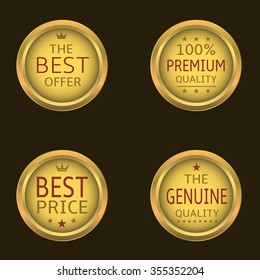 Golden badge set. The Best offer, Premium quality, Best price, Genuine quality