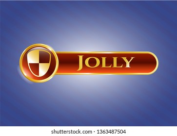 Golden badge with shield, safety icon and Jolly text inside