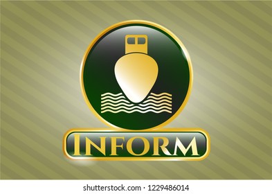  Golden badge with ship icon and Inform text inside