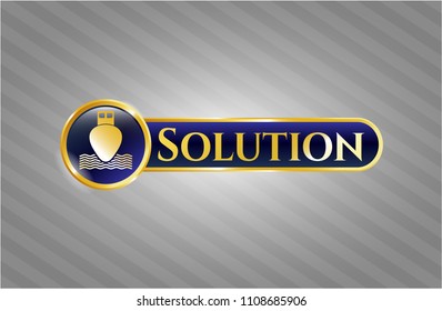   Golden badge with ship icon and Solution text inside
