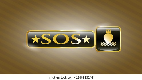  Golden badge with ship icon and SOS text inside