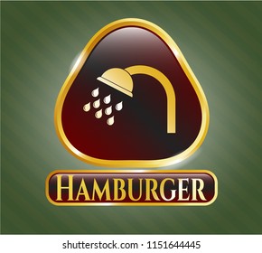  Golden badge with shower icon and Hamburger text inside