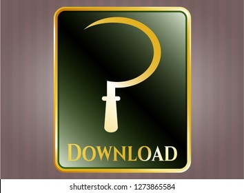  Golden badge with sickle icon and Download text inside