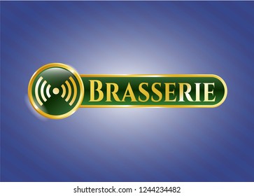  Golden badge with signal icon and Brasserie text inside
