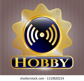  Golden badge with signal icon and Hobby text inside