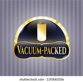  Golden badge with soda can icon and Vacuum-packed text inside