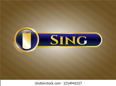  Golden badge with soda can icon and Sing text inside