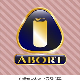  Golden badge with soda can icon and Abort text inside