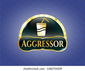  Golden badge with soda icon and Aggressor text inside