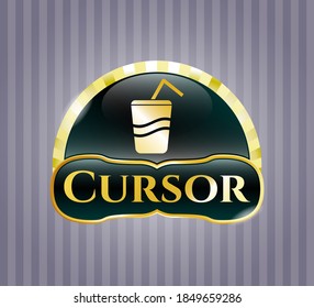 Golden badge with soda icon and Cursor text inside