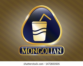  Golden badge with soda icon and Mongolian text inside