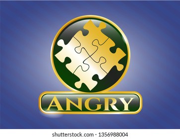  Golden badge with solution icon and Angry text inside