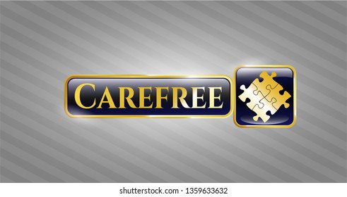 Golden badge with solution icon and Carefree text inside