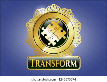  Golden badge with solution icon and Transform text inside