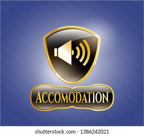  Golden badge with sound icon and Accomodation text inside