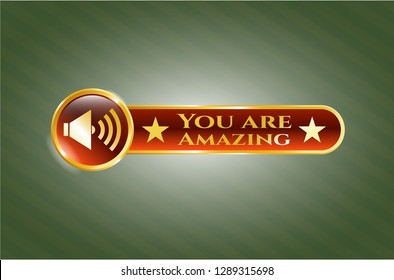  Golden badge with sound icon and You are Amazing text inside