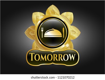  Golden badge with special food icon and Tomorrow text inside