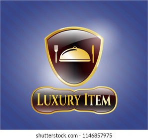  Golden badge with special food icon and Luxury Item text inside