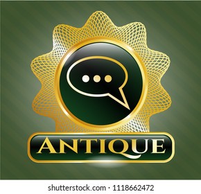  Golden badge with speech bubble icon and Antique text inside