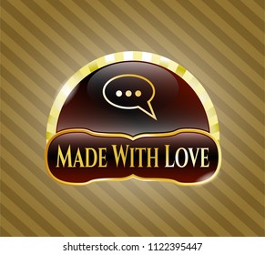  Golden badge with speech bubble icon and Made With Love text inside