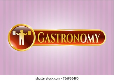  Golden badge with squat icon and Gastronomy text inside