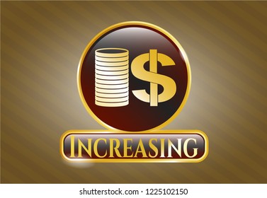  Golden badge with stack of coins icon and Increasing text inside